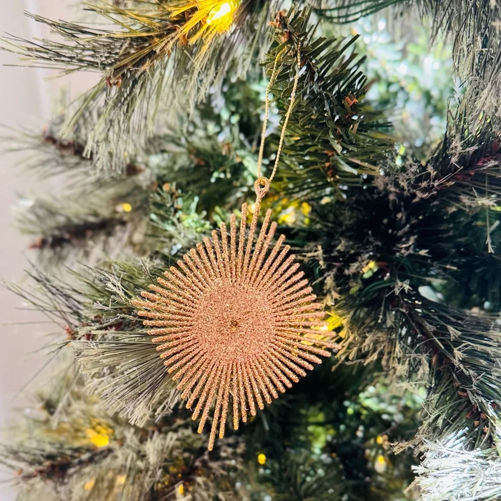 CRATE+BARREL Gold Glitter Starburst Ornaments 13 Pc SET Boho Christmas Tree